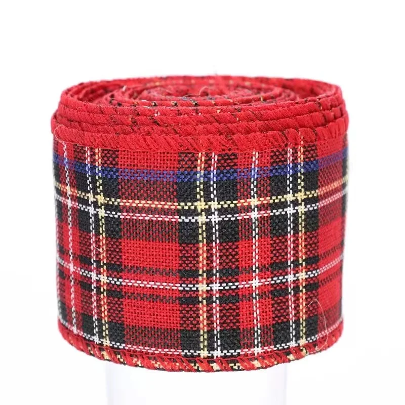 Imitation Burlap Ribbon 5.6m Christmas Ribbons DIY Bowknot For Christmas Tree Gift Decoration Wired Edge Linen Lattice