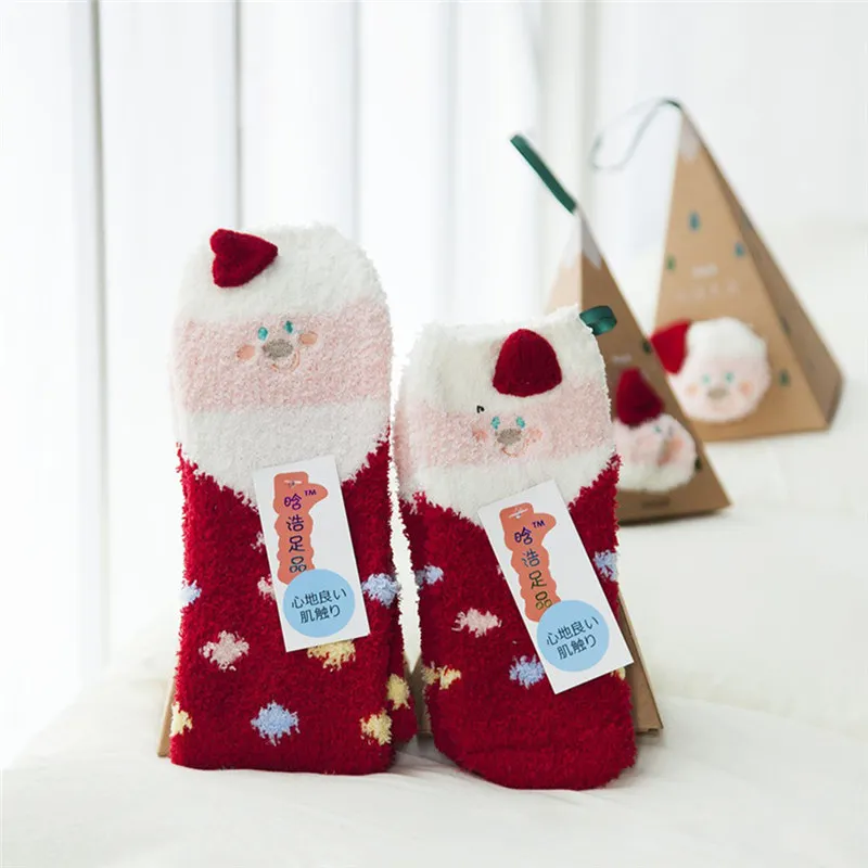 Милые рождественские носки с оленем в виде животных подарок 3D пушистые коралловые бархатные толстые теплые зимние носки для женщин Новогодний подарок Sox с коробкой