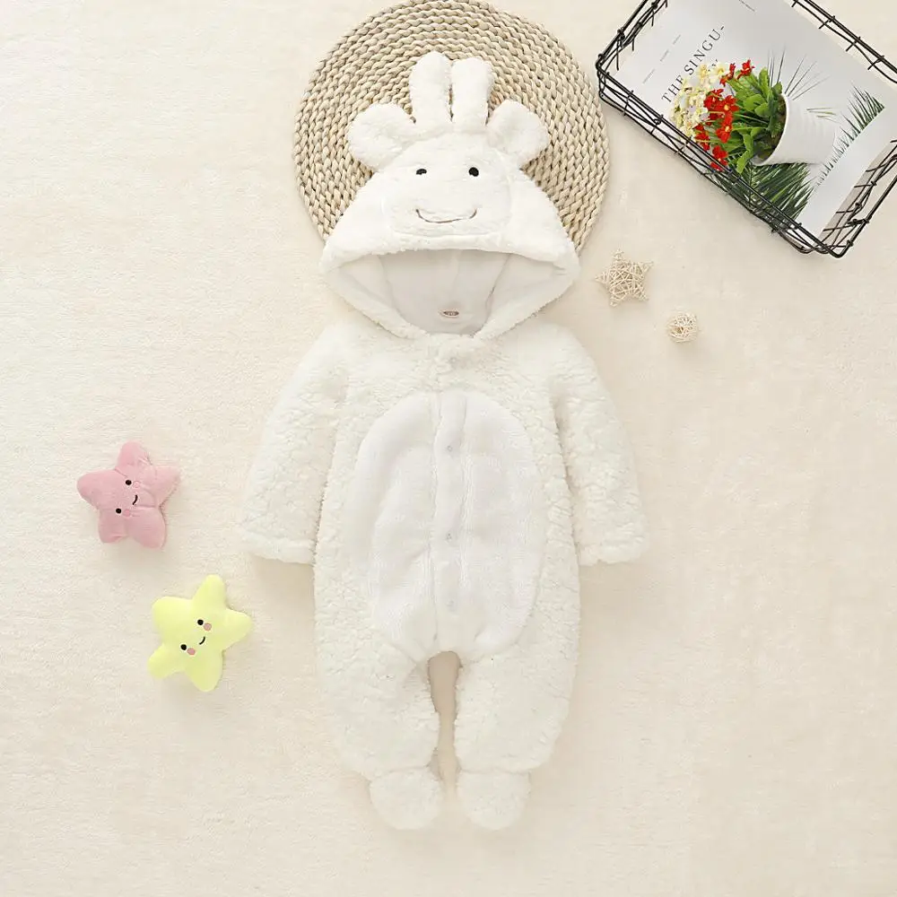 Baby Rompers White Rabbit Newborn Boys Girls Jumpsuits Long Sleeve Hooded Infant Kids Unisex Overalls Children's Fleece Clothes