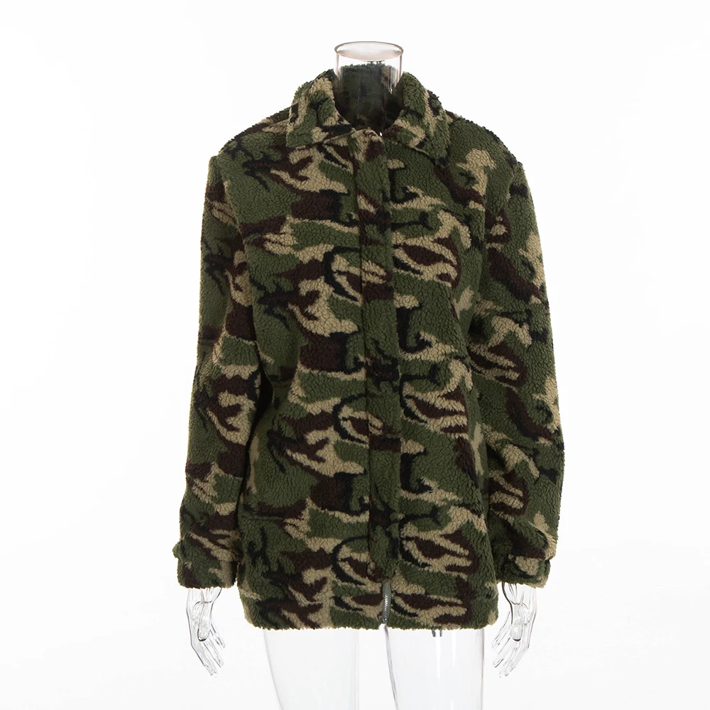 Свободная куртка из искусственной овечьей шерсти на молнии камуфляжная уличная одежда