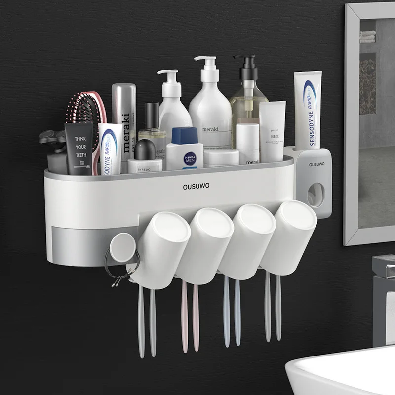 

1Set Inverted Cups Wall Mount Toothbrush Holder With Cups Automatic Toothpaste Squeezer Dispenser Bathroom Accessories Sets