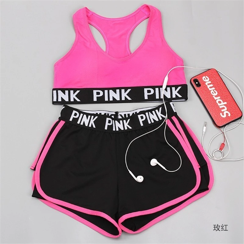 2pcs rose red Набор для йоги с розовыми буквами, 2/3 шт., женская одежда для фитнеса, спортивная одежда, женские леггинсы для спортзала+ спортивный бюстгальтер с пуш-ап бретельками, новые спортивные костюмы - Цвет: 2pcs rose red