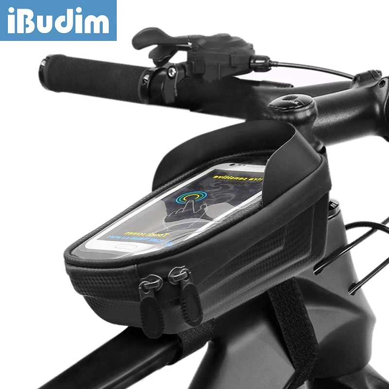 

iBudim Bike Frame Front Top Tube Bag 7.0 inches Touch Screen Phone Holder Bag Cases Waterproof Bicycle Mobile Phone Holder Stand