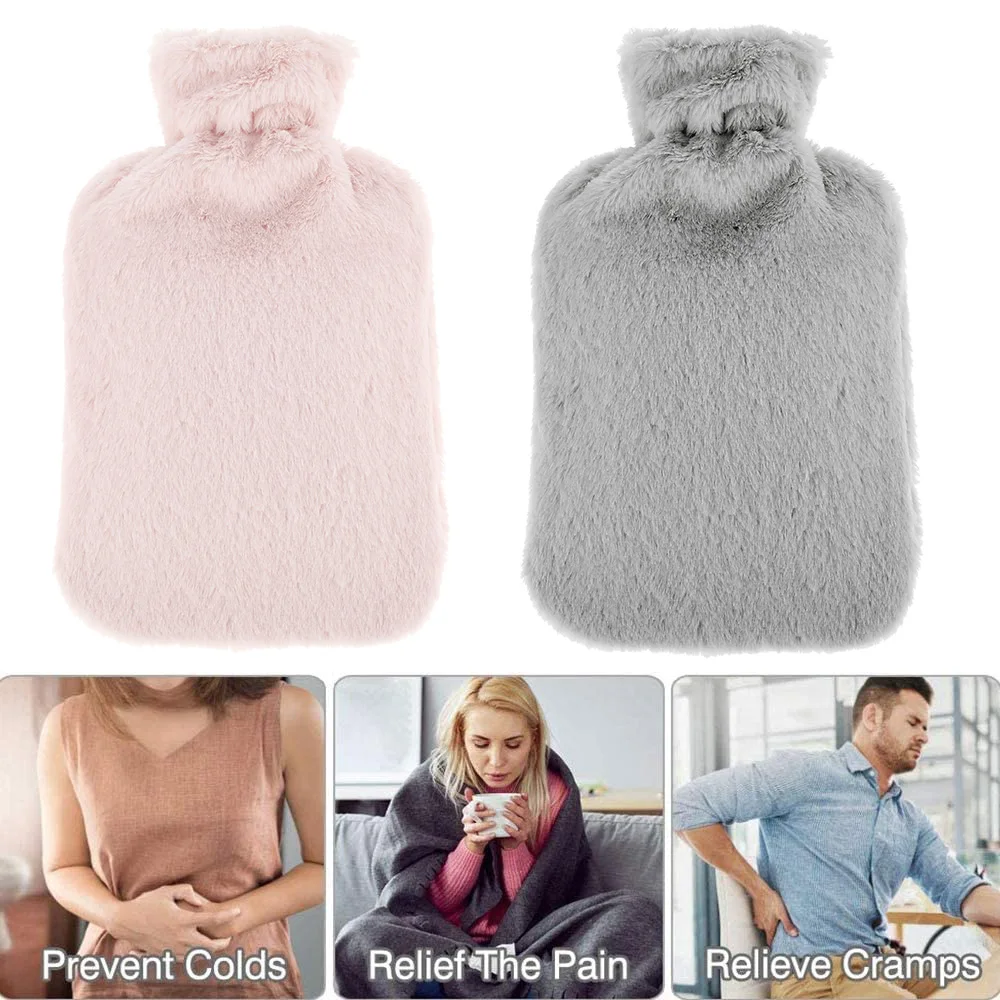 

1.8L Hot Water Bottle with Soft Fleece Cover Premium Natural Rubber Water Bag Warmth Comfort Great Gift Ideal for Mother Father