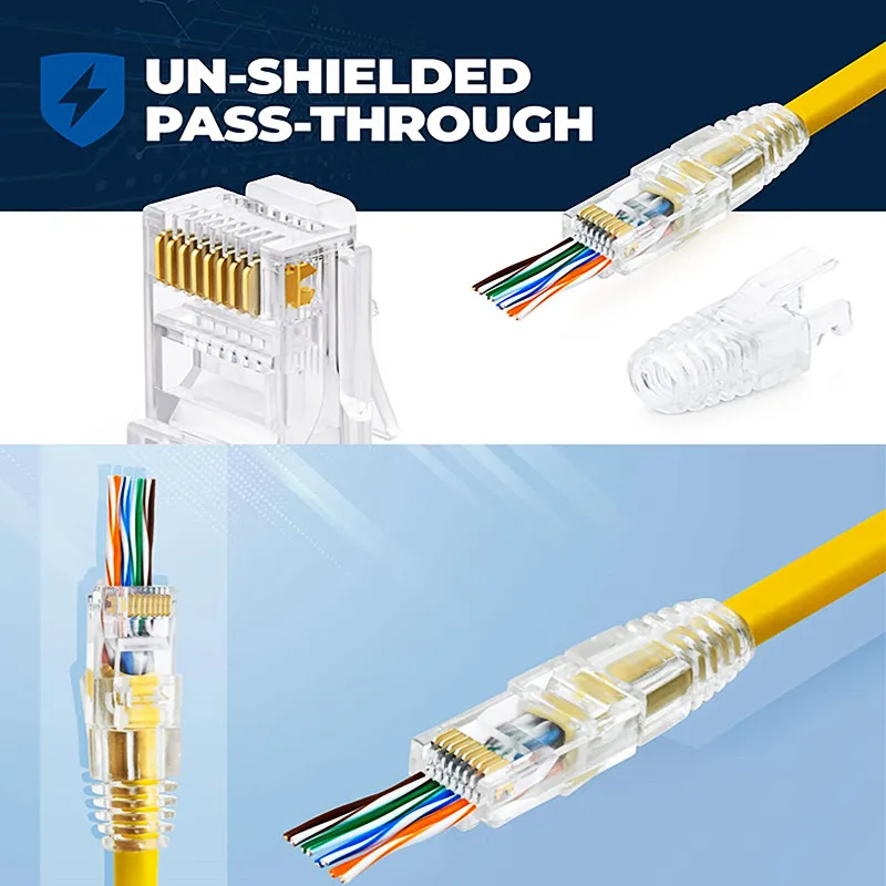 Conector de Htoc Rj45 Passa Através dos Conectores e o Pacote das Botas do Relevo da Tensão de 100 100 Total de 200 para o Cabo Ethernet da Rede Cat6 o Ferramentas de rede - Imagem 4