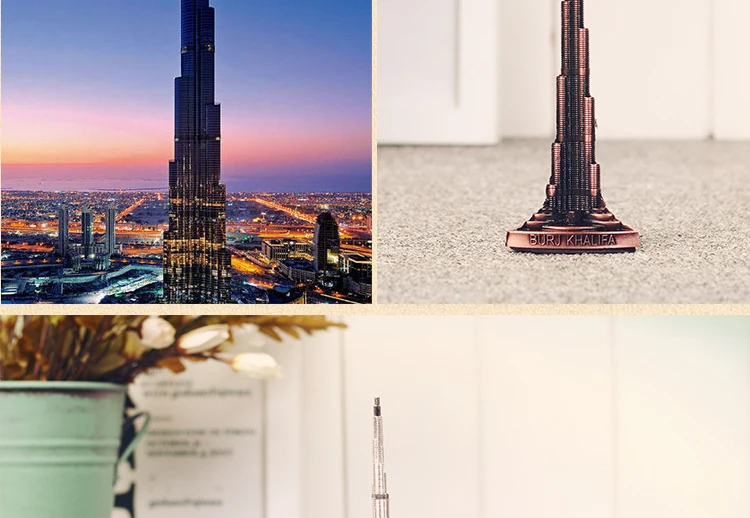 Vintage Metal Burj Khalifa Tower Statue Miniature Model Home Decoration