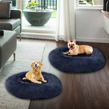 

7 sizes Plush doghouse navy 4 cm plush Round Dog House Cat Bed Dog Bed Chihuahua Large Mat Bench Pet Supplies (Blue&Grey&Khaki)