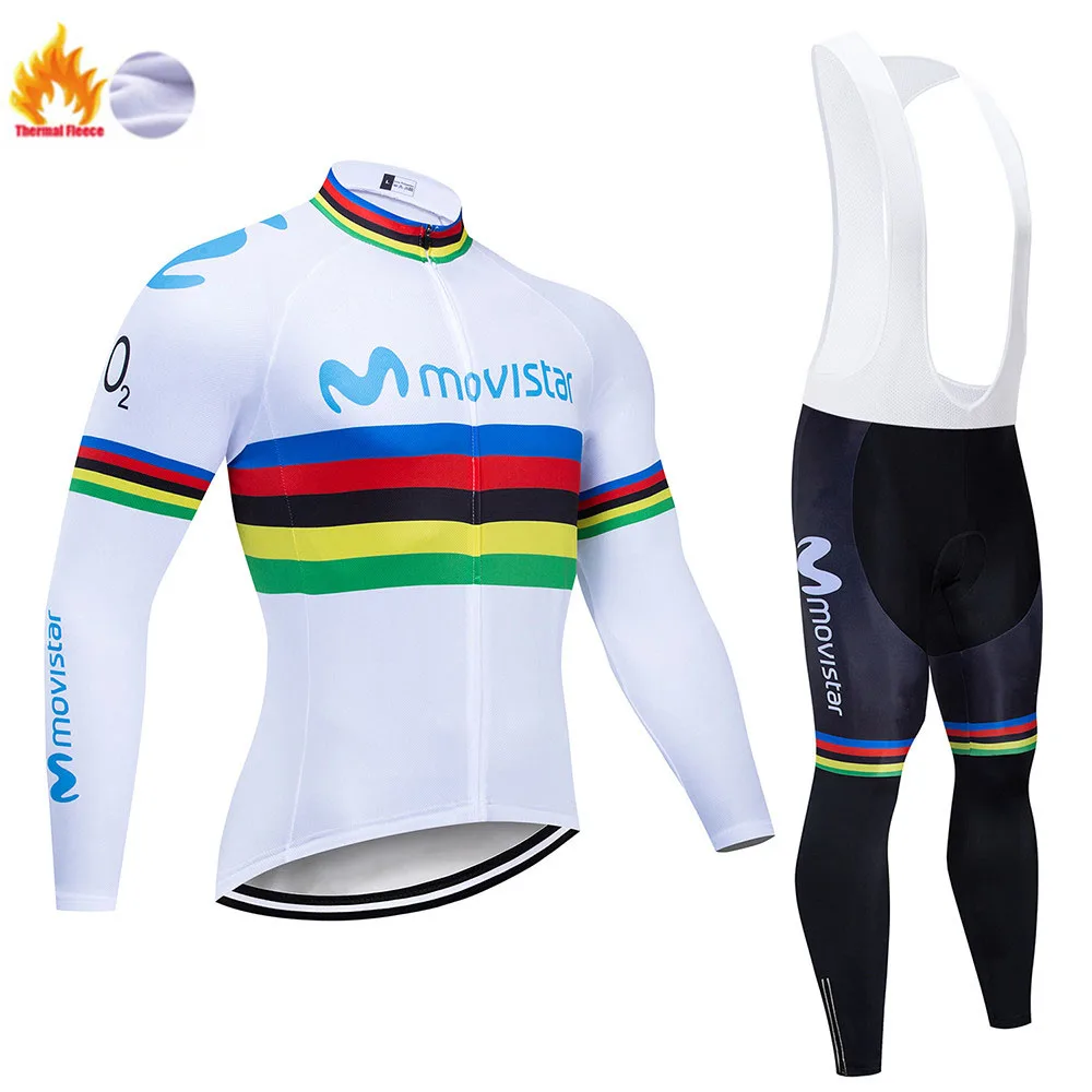 Movistar Pro Team зимний теплый флисовый длинный комплект одежды для мужчин, Велоспорт Джерси, нагрудник, велосипед, Ropa Ciclismo, велосипедная одежда - Цвет: Cycling suit