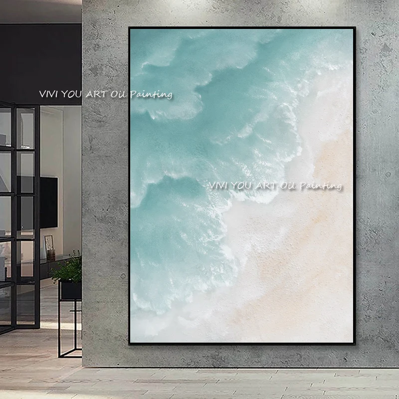 

100% Hand Painted Simple Ocean Oil Painting Seaside Large Size Handmade Wall Art Modern Office Wall Canvas Home Decoration Gift