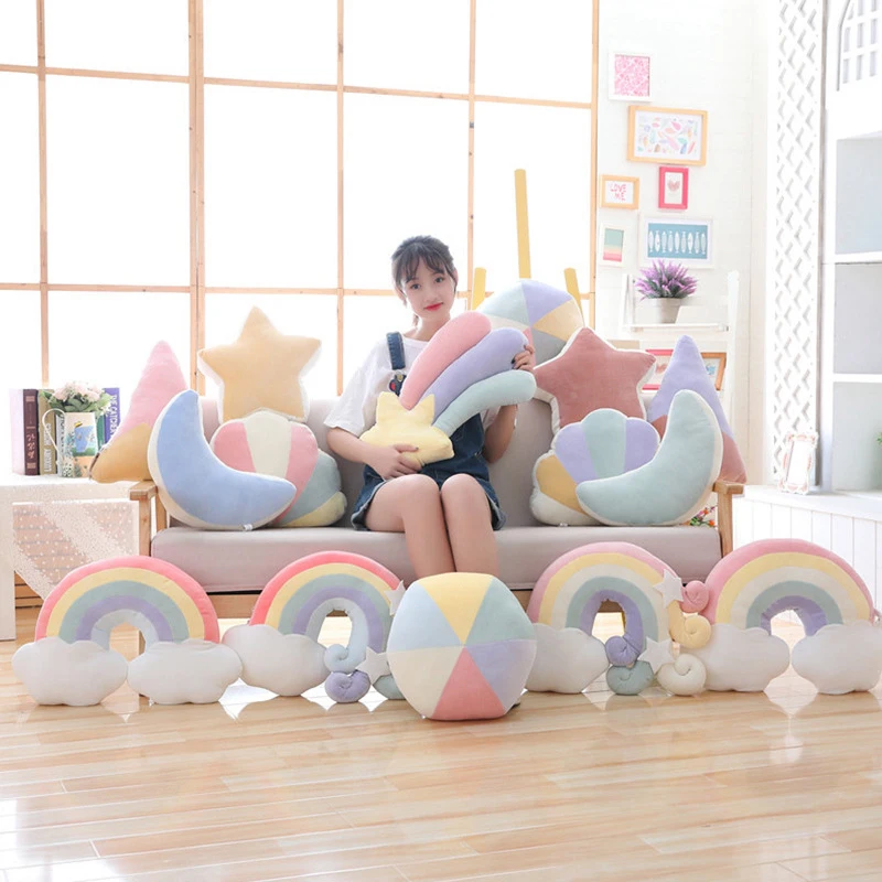 Accessory Cloud-Rainbow-Pillow Baby Bedding-Set Decoration Infant-Cot Newborn Colorful