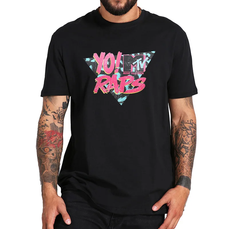 Йо! Футболка MTV Raps 100% хлопок дышащая мягкая высококачественная базовая Черная |