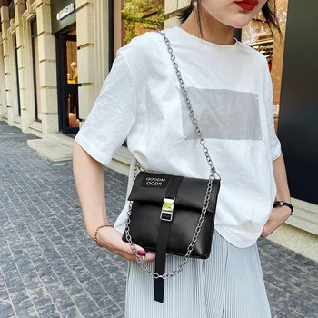 

Chain black soft leather small square bag 2020 new fashion chain messenger bag wild student shoulder bag Casual Women bag wallet