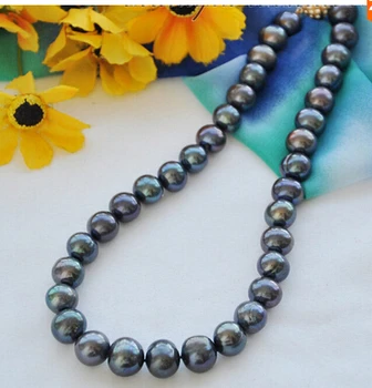 

Z4909 Big 13mm black round Freshwater cultured pearl necklace 17inch>Factory Wholesale price Women Giftword Jewelry