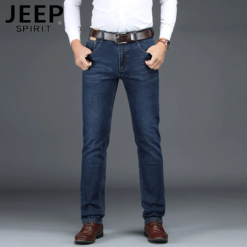 JEEP SPIRIT/новые джинсовые брюки для мужчин, повседневные хлопковые прямые эластичные джинсы со средней талией, большие размеры 30-44, мужские джинсы