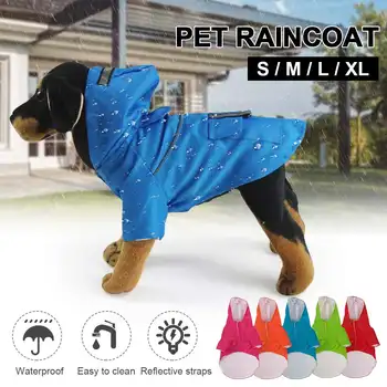 

Pet Dog Raincoat Outdoor Reflective Waterproof Zipper Clothes High Neck Hooded Jumpsuit For Small Big Dogs Overalls Rain Cloak