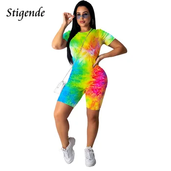 

Stigende Summer Graffiti Print Two Piece Set Women Casual Bodycon 2 Piece Short Set Fashion Workout 2pcs Outfit