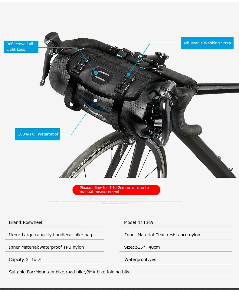 Roswheel 7L водонепроницаемая сумка для велосипеда Регулируемая емкость велосипедная корзина для руля велосипеда сумка Съемная сухая упаковка атака серия