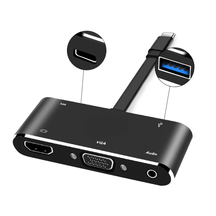 USB C к HDMI адаптер 4K type-C к HDMI/VGA/аудио/USB 3,0 порт+ USB C порт конвертер OD889