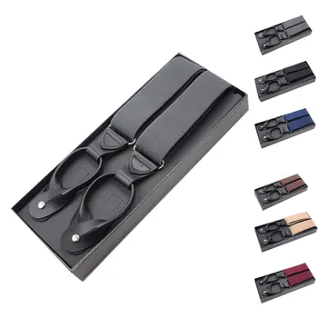 

Mens Boy Adjustable Trouser Belt Y Shape Suspender Elastic Leather Pure Color Button Braces
