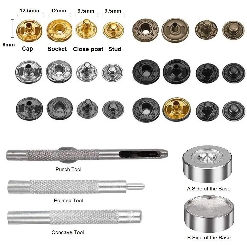 158 Set Snaps for Leather, 12.5Mm Metal Snap Fasteners Kit with 4