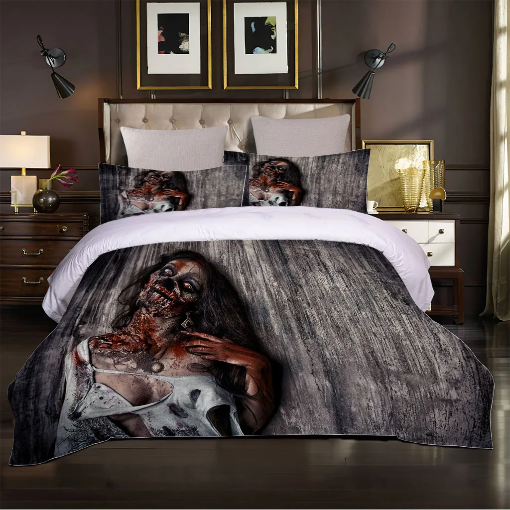 Bedding Set Cotton Pillowcases Nightmare Before Halloween Horror Woman Duvet Cover Comforter Home Textile Designer Custom Soft