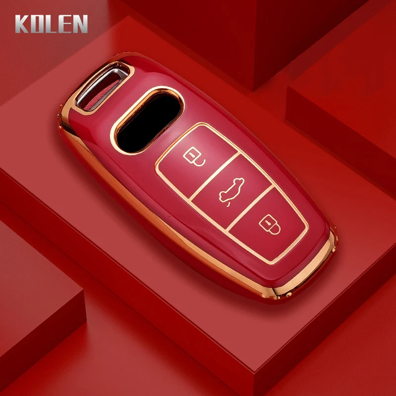 Luxury TPU Car Remote Key Case Cover with Golden Edge - Keyless Holder Fob Keychain Accessories