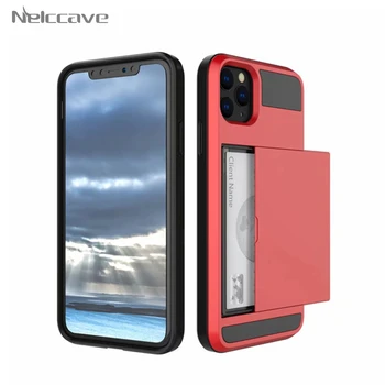

500Pcs Armor Shockproof Slide Wallet Phone Case For iPhone 11 Pro XS Max XR X 8 7 6 Plus SE 2020 5 5S Credit Card Slot PC Cover
