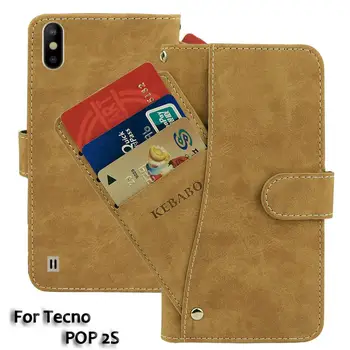 Перейти на Алиэкспресс и купить Винтажный кожаный бумажник Tecno POP 2S Чехол 5,5 дюймфлип Роскошные слоты для карт чехол Магнит подставка для телефона защитные сумки