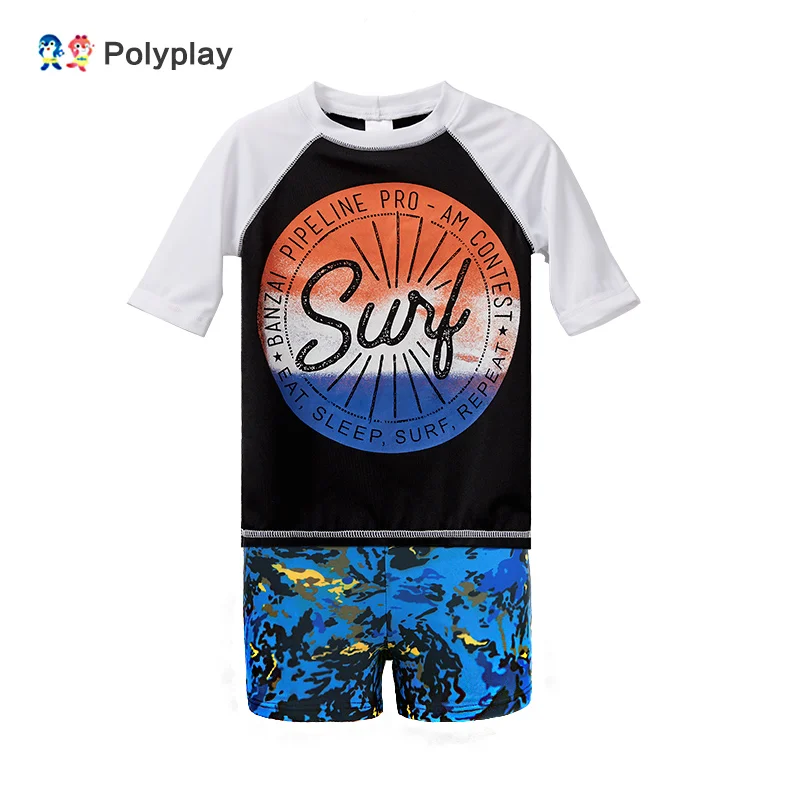 

Boy With short sleeves short surf suit SPF 50, solid color beach suit suit