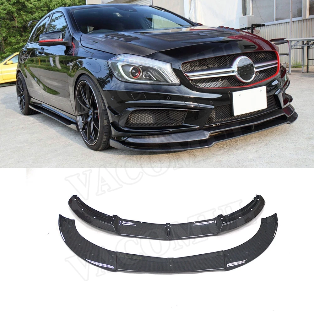 Двойной передний спойлер из углеродного волокна для Mercedes Benz A Class W176 A180 A200 A260 Sport Bumper 2013- автомобильный бампер Защита подбородка