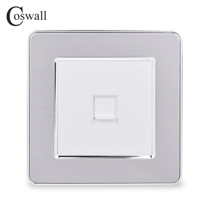 COSWALL 1 комплект RJ45 Интернет-Джек CAT5E разъем из нержавеющей стали матовая панель компьютерная розетка настенная розетка для передачи данных - Тип: White