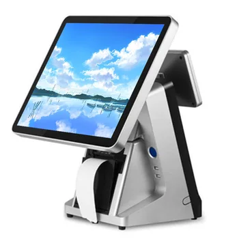 

POS system 15 inch capacitive touch screen POS terminal with built-in VFD and 80mm printer