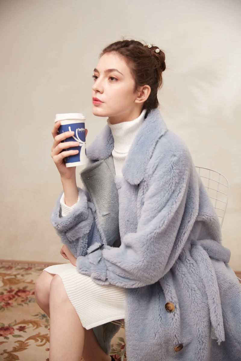 Heydress, зимнее однотонное Женское шерстяное пальто, Дамское элегантное двубортное теплое пальто, женская повседневная верхняя одежда из меха ягненка