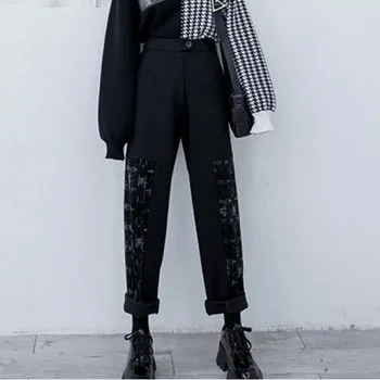 

Women Pant Patchwork Print Straight Pants Women Black High Waist Corduroy Casual Pants Autumn Winter 2020 New Fashion RI7O