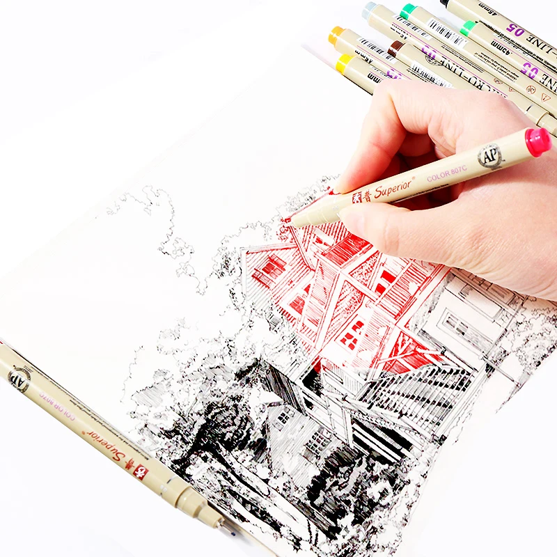 12 цветов водостойкая ручка эскиз Micron маркер для рисования цветная Акварельная