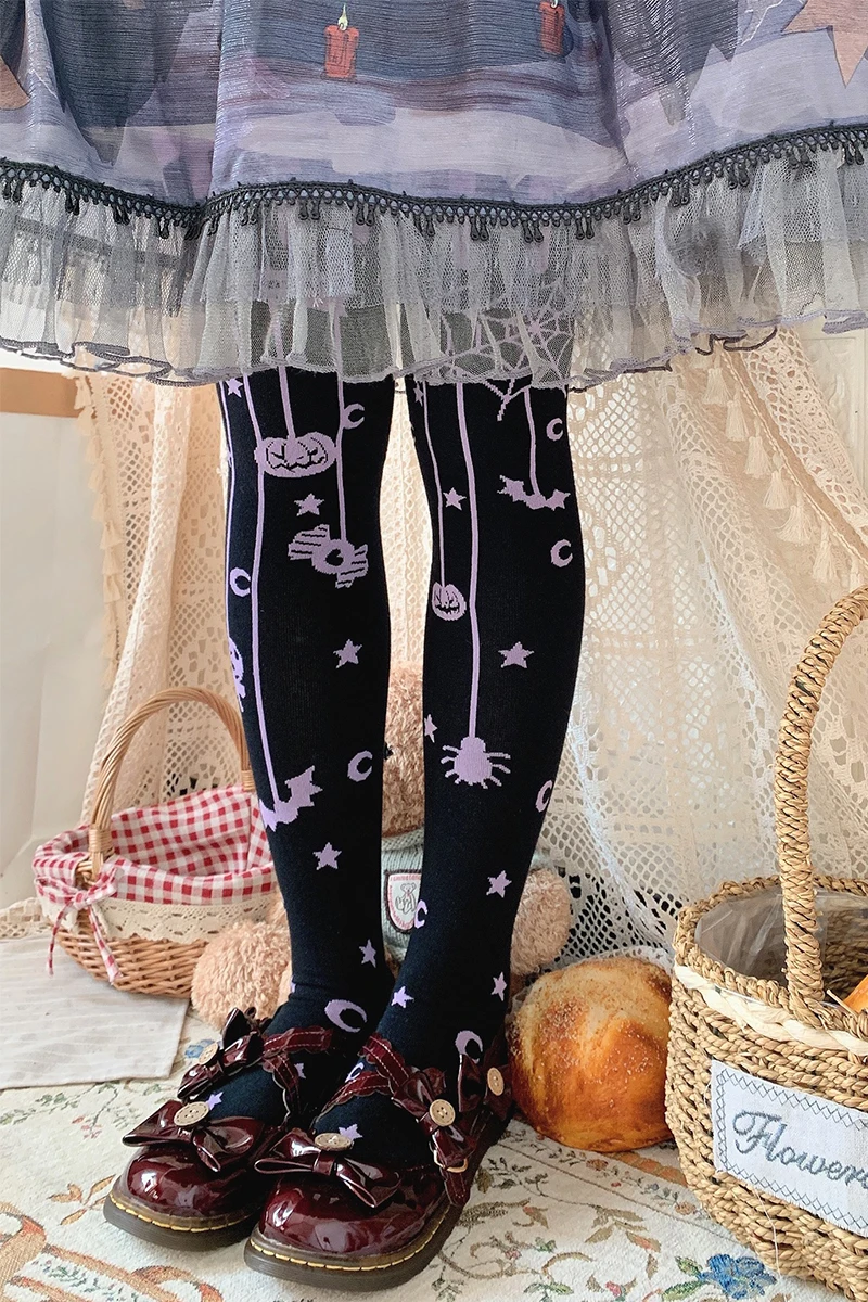 Чулки до колена с принтом «маленькая ведьма» на Хэллоуин; колготки в стиле Харадзюку и Лолиты; женские Плотные чулки в стиле ретро для костюмированной вечеринки