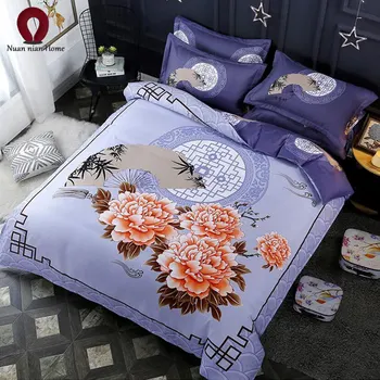 

China wind home textile supplies plant cashmere four sets of sanding printed bedding four sets of free shipping