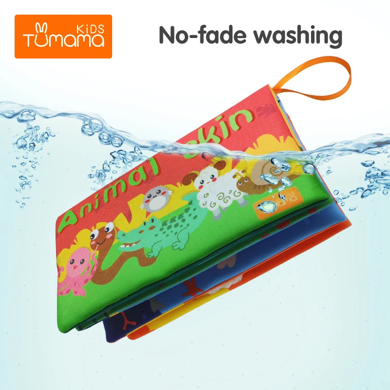 TUMAMA KIDS Baby Cloth Books Early Learning Educational Toys with Animals Skin Soft Cloth Development Books Rattles Hanging toys
