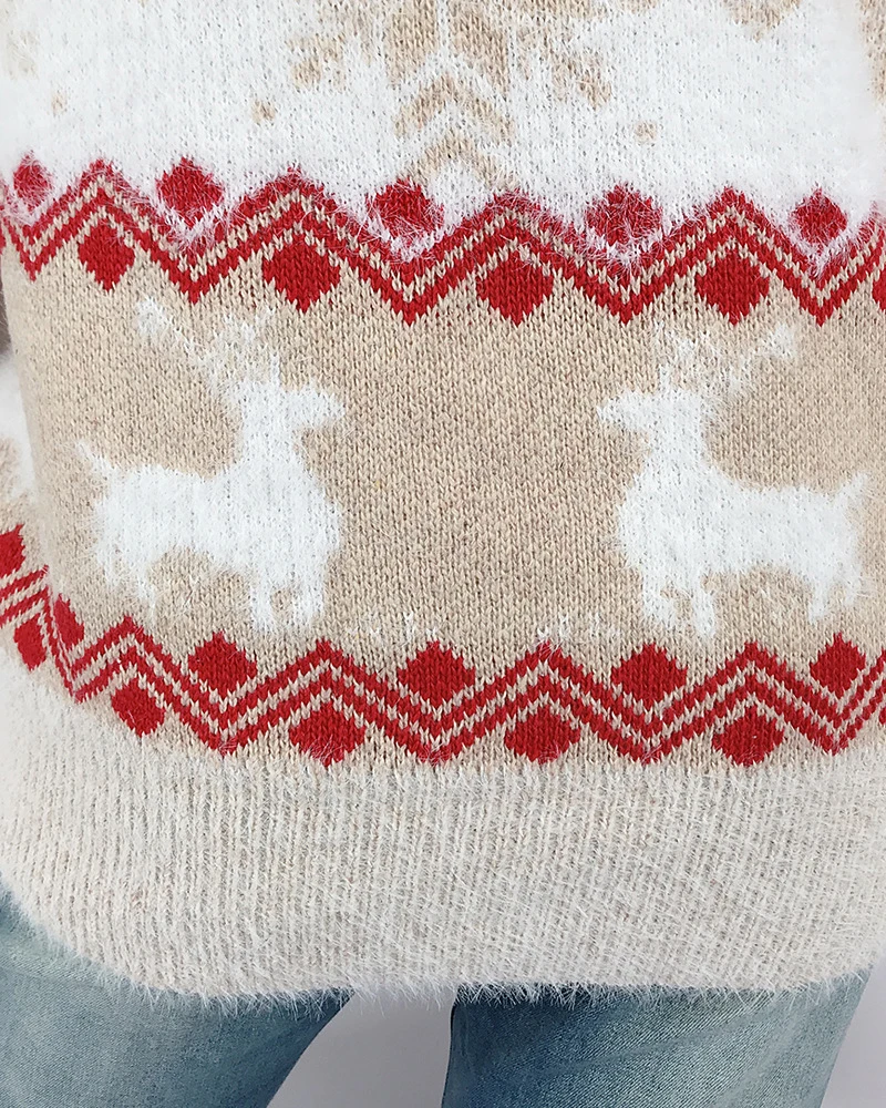 Nadafair полосатый мохер более размера d Рождественский свитер женский лося с длинным вырезом размера плюс вязаный зимний пуловер Джемпер