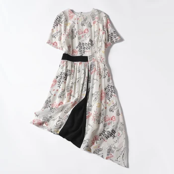 

New Irregular mulberry silk dress B197 cow brand silk