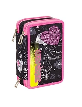 

ASTUCCIO scuola SEVEN - HEART GIRL - 3 scomparti - pennarelli matite gomma ecc.. Nero