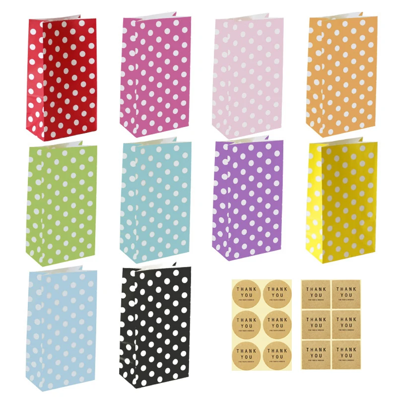 Bolsas de regalo de papel con puntos en Zigzag, bolsas para galletas y dulces, papelería, sobre con pegatinas de agradecimiento, 10 juegos