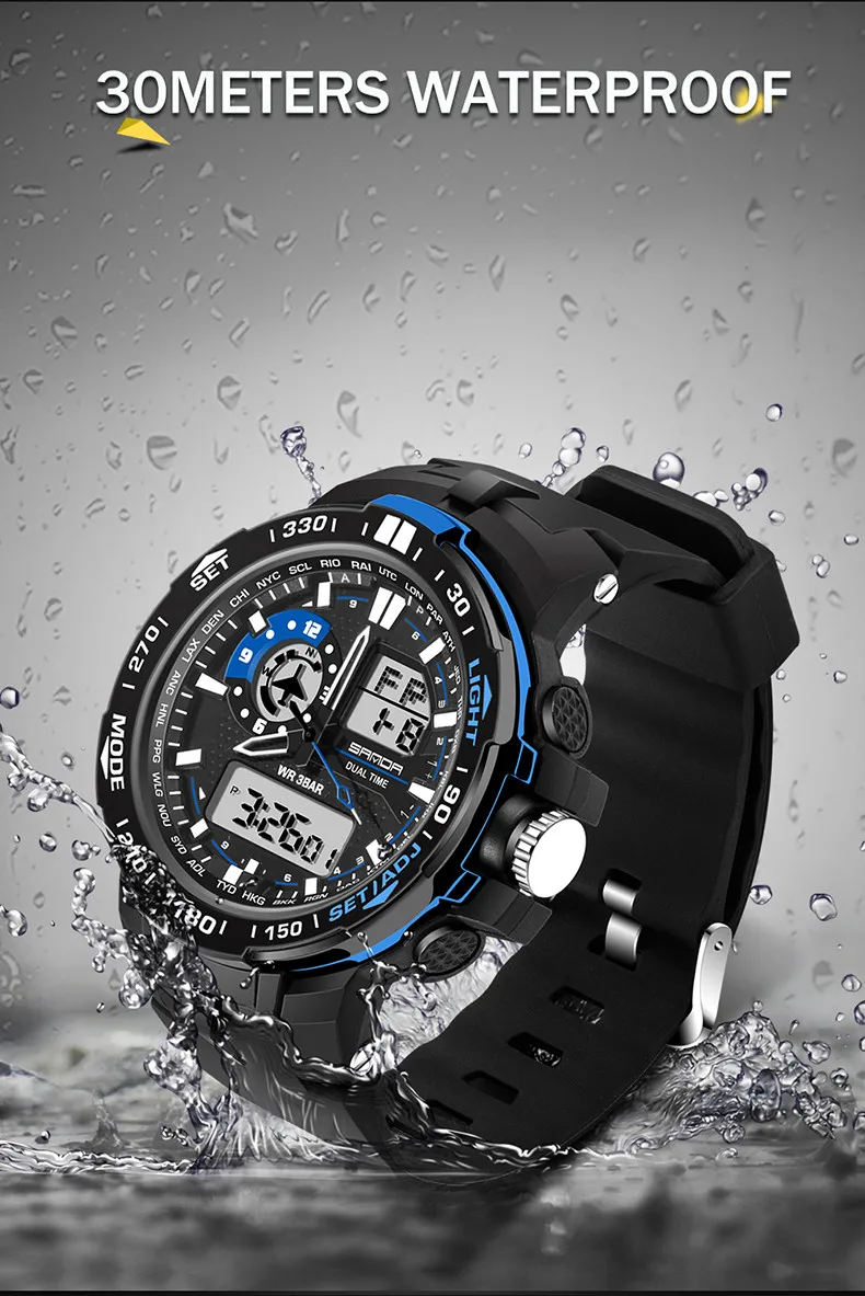 SANDA Militaire Mannen Horloge Digitale Sport Horloges Mannen водонепроницаемый Reloj Hombre Многофункциональный Wekker Relogio Masculino