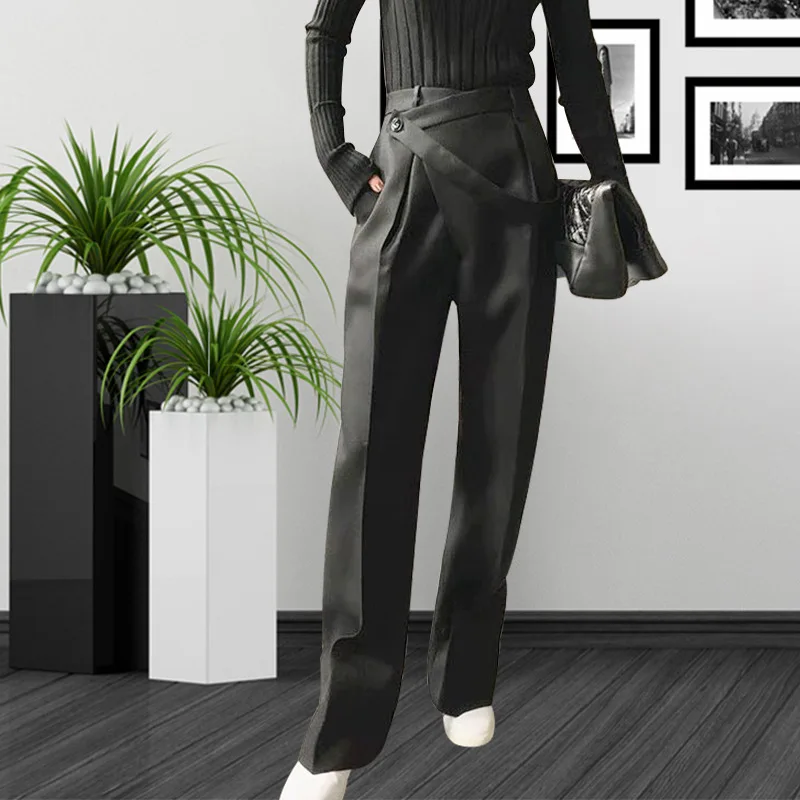 

Solid Color Casual Wide-legged 2019 New High Waist and Side Strip Personality Design 100 Laps Leisure Trousers Long Trousers