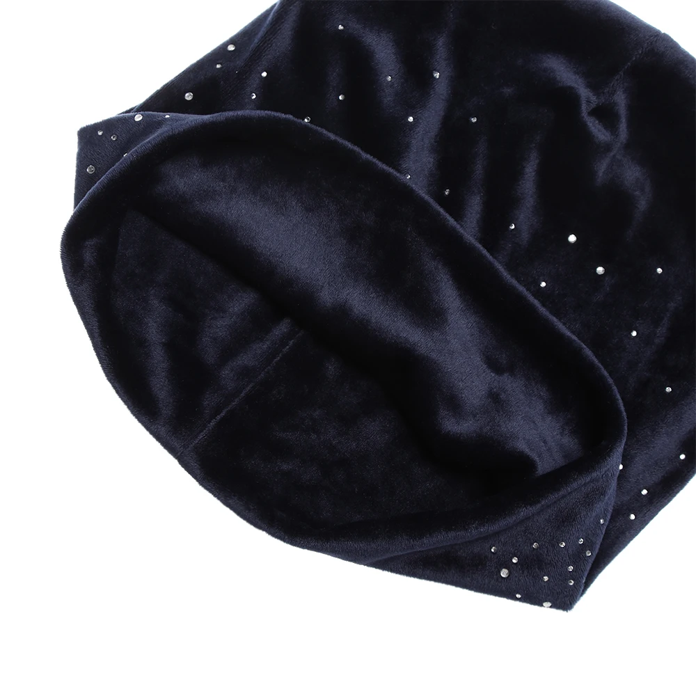 Зимняя бархатная шапка бини женская шапка блестящие стразы бини для женщин трикотажная шапка с черепами шапки Skullies Bonnet Прямая поставка
