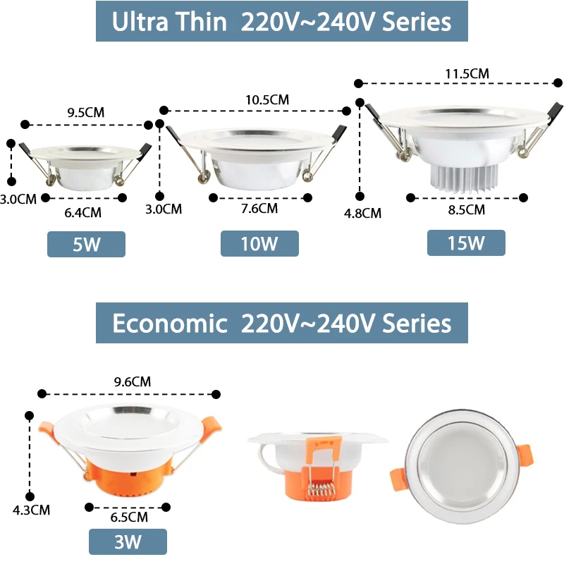 Круглый светодиодный светильник, 3W, 5 Вт, 9 Вт, 12 Вт, 15 Вт, 18 Вт, серебристо-белый, ультра тонкий алюминиевый, AC110V, 220 В, 240 в, Круглый Встраиваемый светодиодный точечный светильник