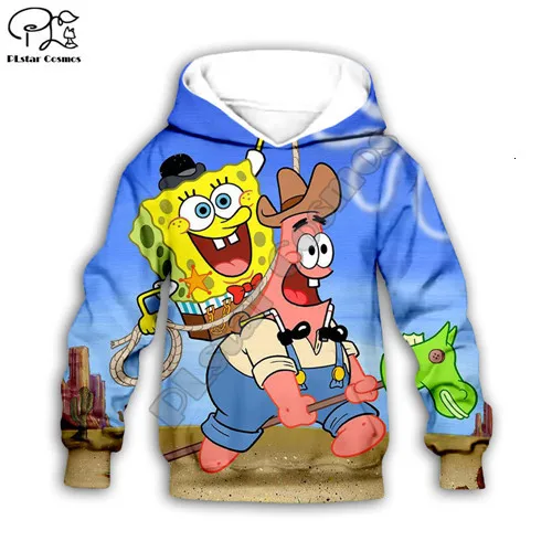 Kids hoodies Kids 3D Hoodies anime cute Sponge Print zipper coat Boy Girl cartoon bob Sweatshirt kawaii Patrick star Hoody/shorts/pant/tshirt - Цвет: Kids hoodies