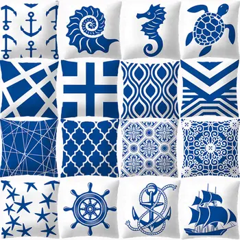 

Decorative Cushion Cover Blue Geometric Sea Pattern Throw Pillow Covers Decor Home Single Side Print Pillowcases