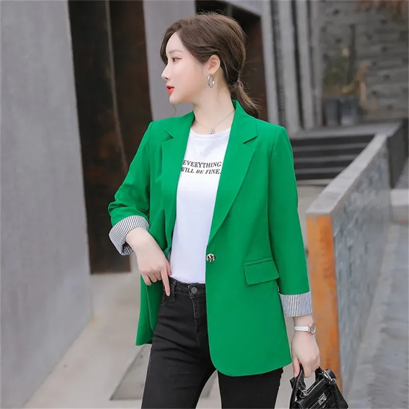 

2021 Модный повседневный Блейзер, Женское пальто, весна-осень, однотонная куртка, офисные свободные топы