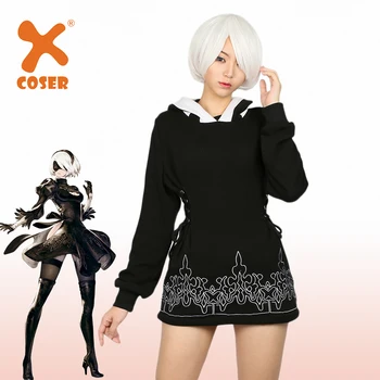 

XCOSER NieR Automata 2B Hoodie Black Cotton Sweatshirt Game Cosplay Costume Coat Halloween Party Casual Hoodies Dress for Women